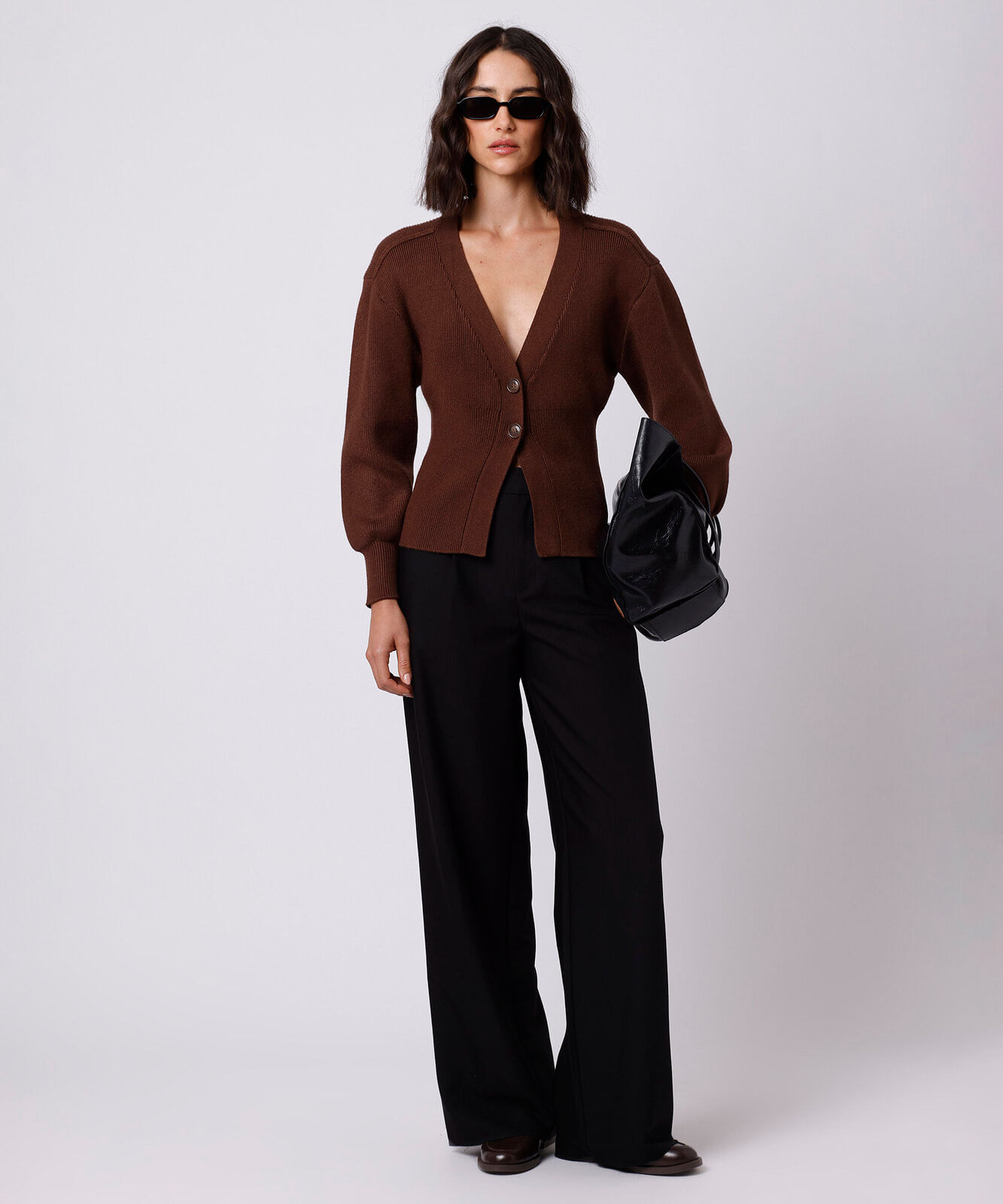 cardigan acinturado feminino de tricot mindset marrom