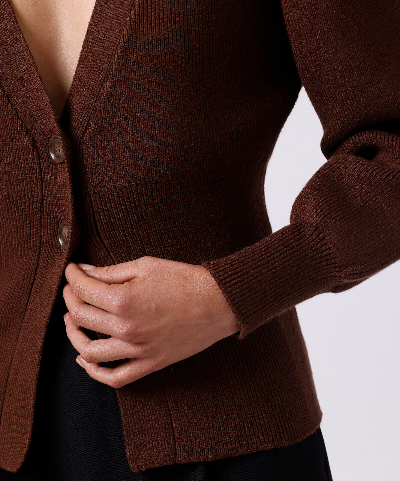 cardigan acinturado feminino de tricot mindset marrom