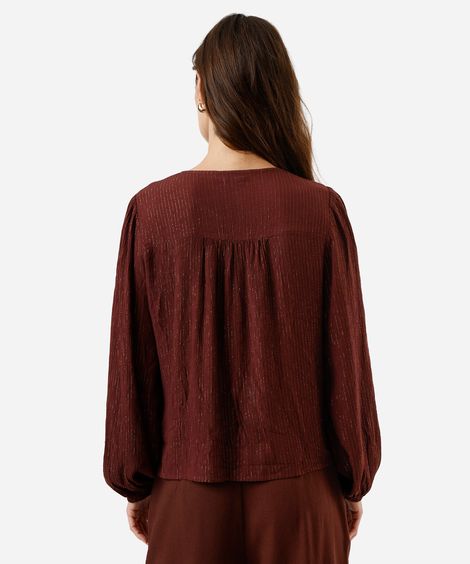 bata feminina com viscose e lurex bordado marrom