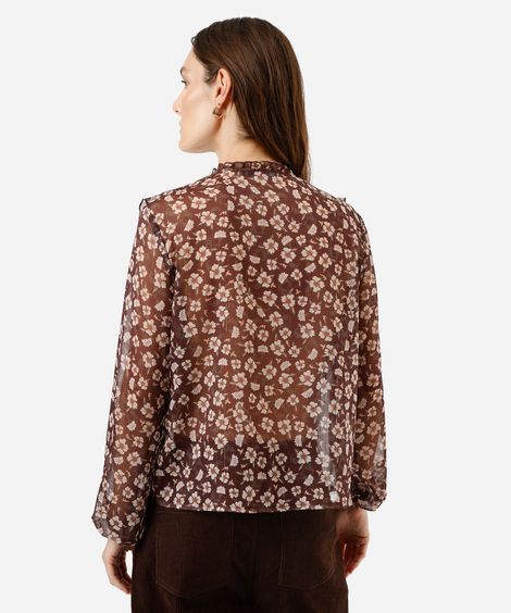 bata feminina com babados floral marrom