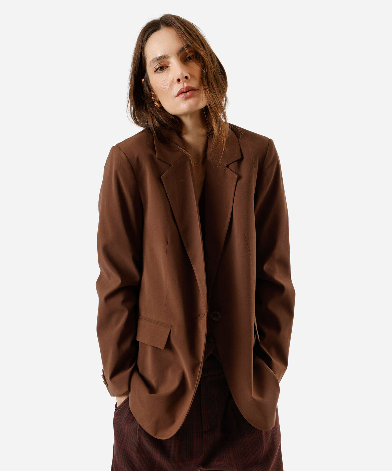 blazer de alfaiataria feminino clássico marrom