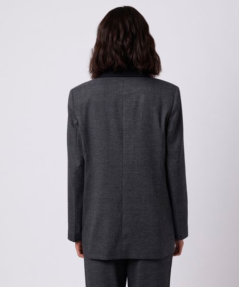 blazer de alfaiataria feminino lapela contrastante xadrez mindset cinza