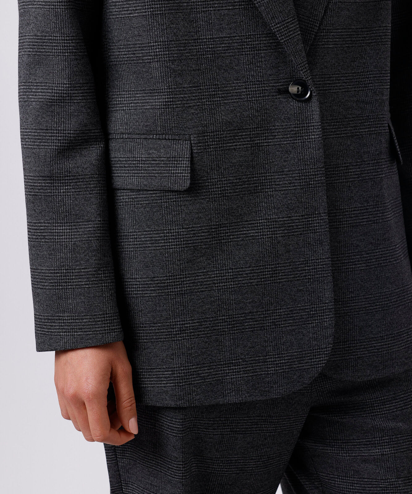 blazer de alfaiataria feminino lapela contrastante xadrez mindset cinza