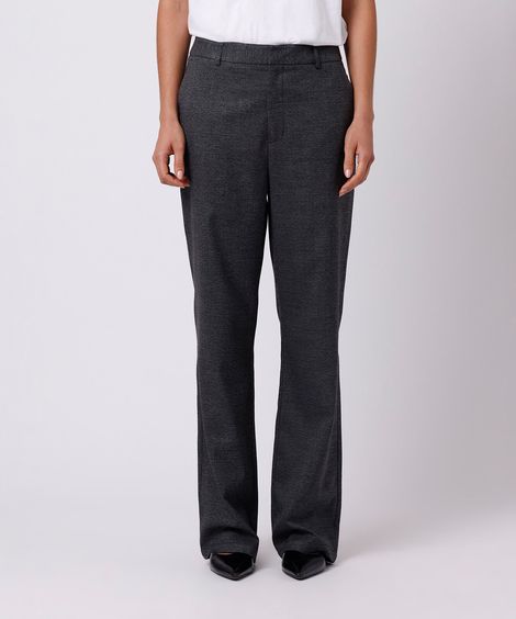 calça reta de alfaiataria feminina xadrez mindset cinza