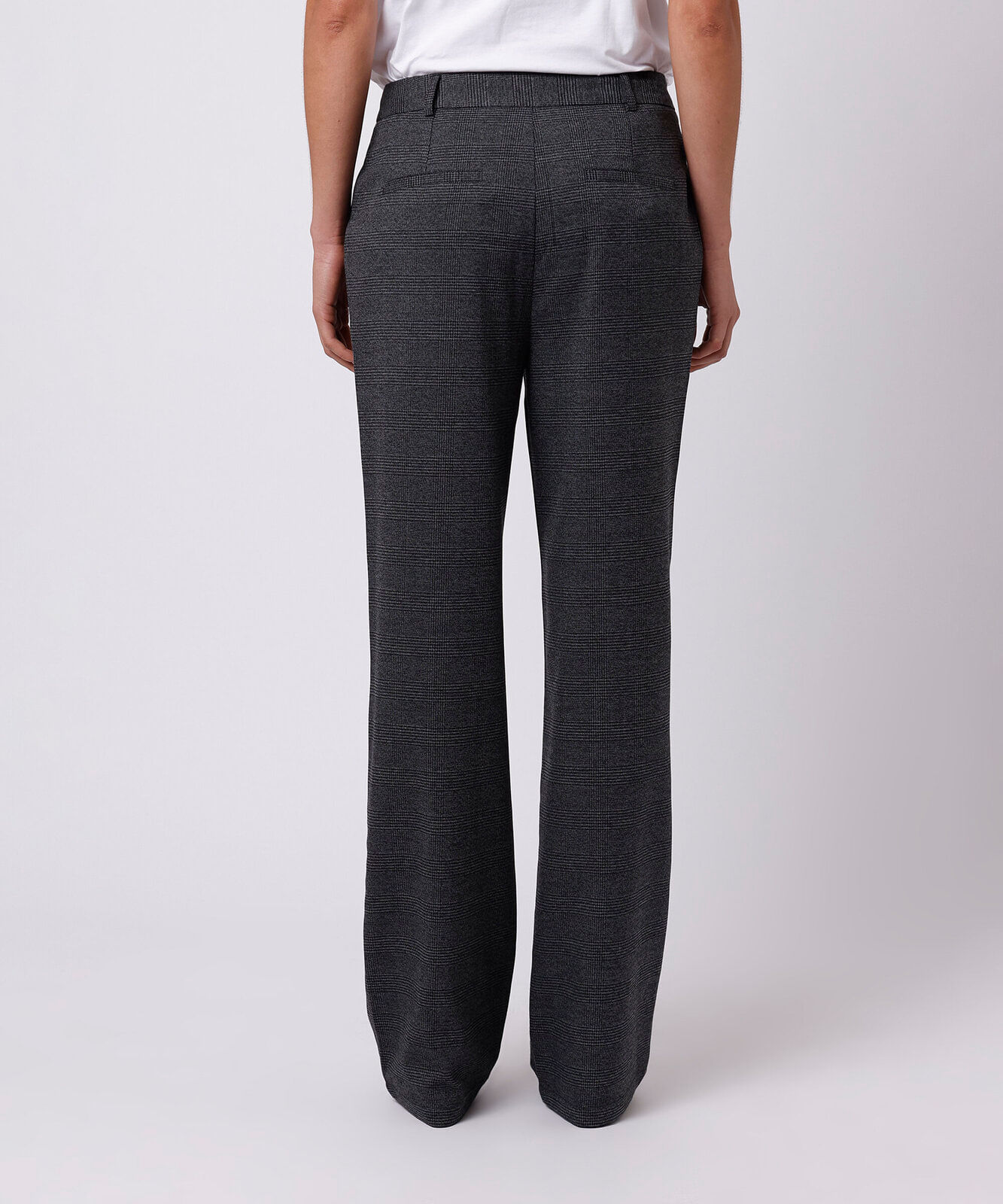 calça reta de alfaiataria feminina xadrez mindset cinza