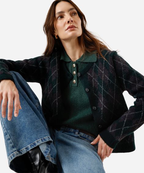 polo feminina de tricot manga longa verde