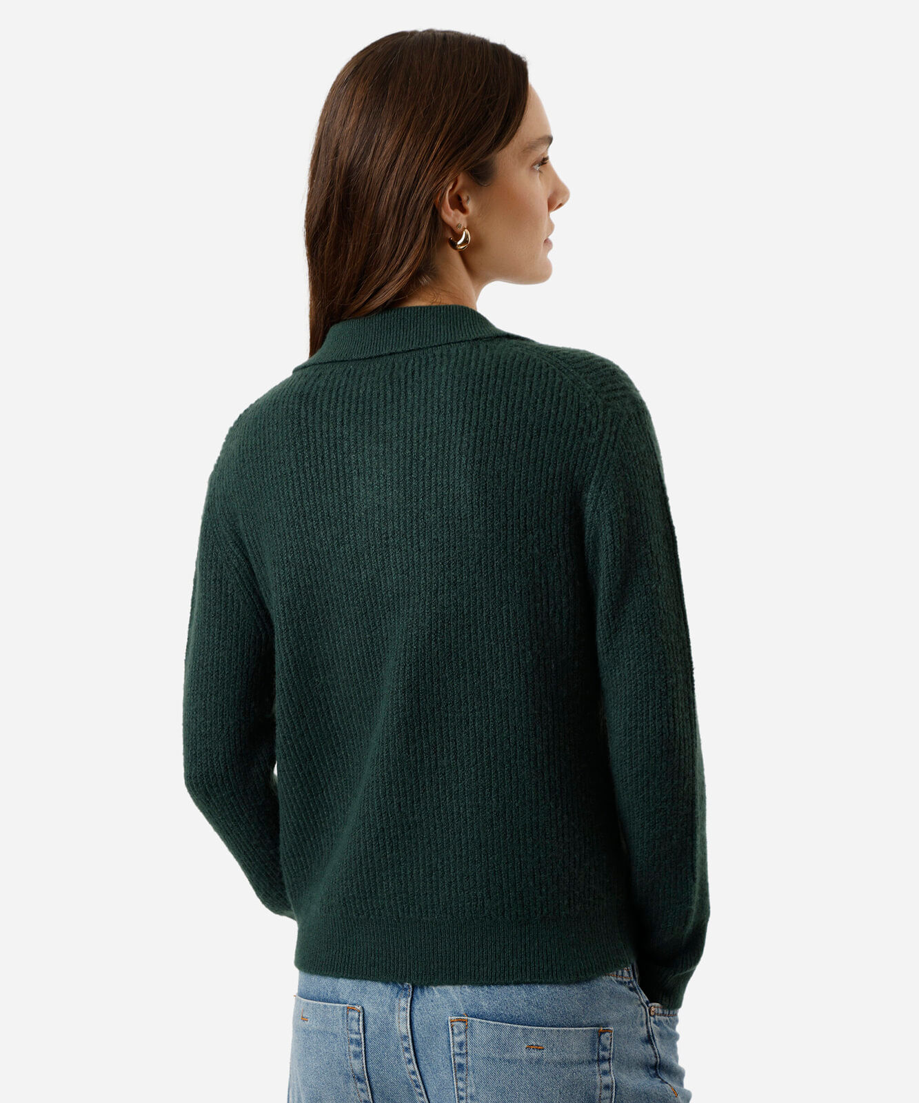 polo feminina de tricot manga longa verde
