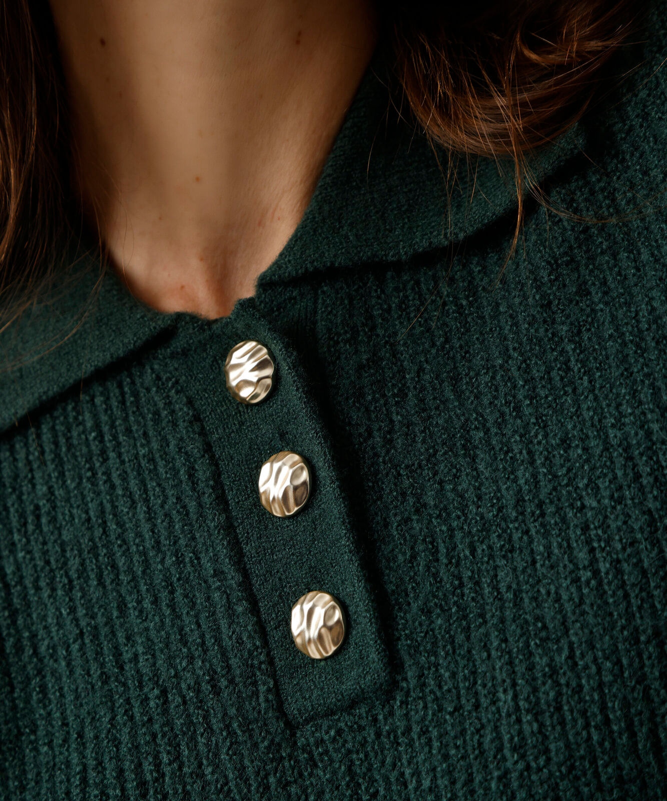 polo feminina de tricot manga longa verde