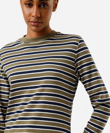 blusa feminina malha de algodão peruano listrada verde