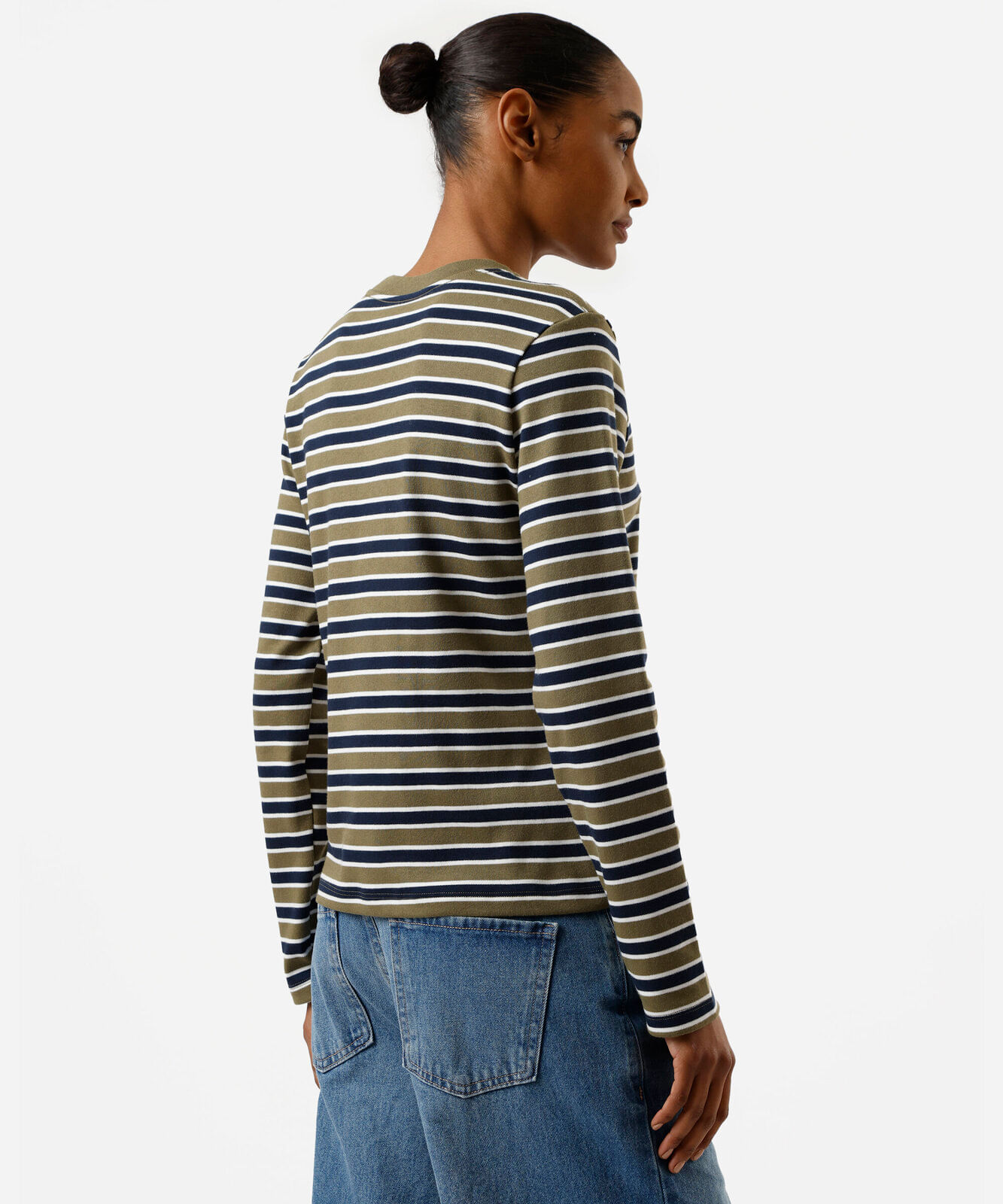 blusa feminina malha de algodão peruano listrada verde