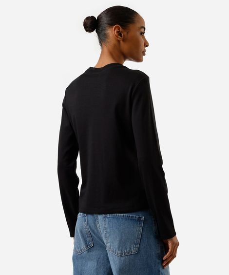 blusa feminina algodão peruano manga longa lisa preta