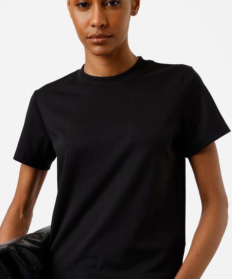 camiseta slim feminina de algodão peruano manga curta básica preto