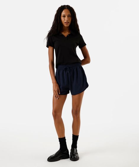 short básico feminino texturizado cós elástico azul