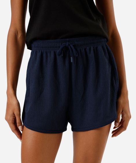 short básico feminino texturizado cós elástico azul