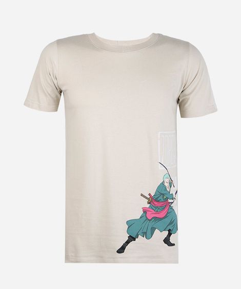 camiseta juvenil de algodão manga curta one piece bege