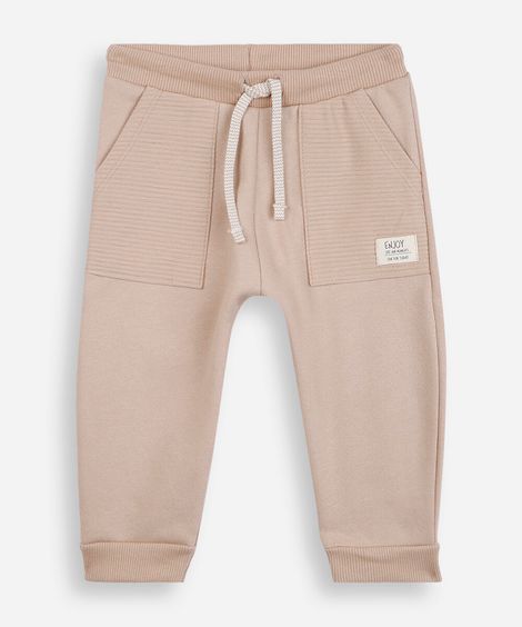 calça de moletom infantil texturizada bege