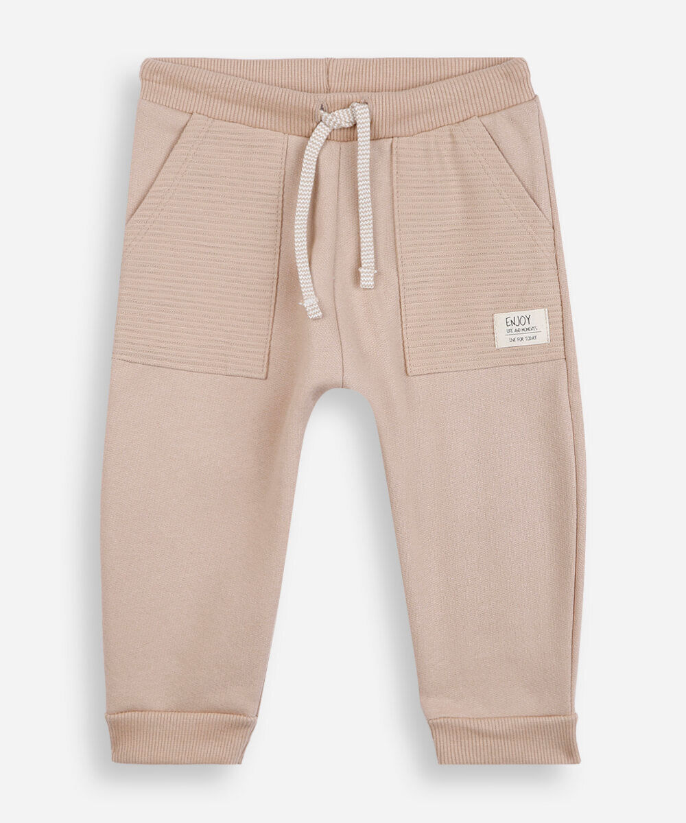 calça de moletom infantil texturizada bege
