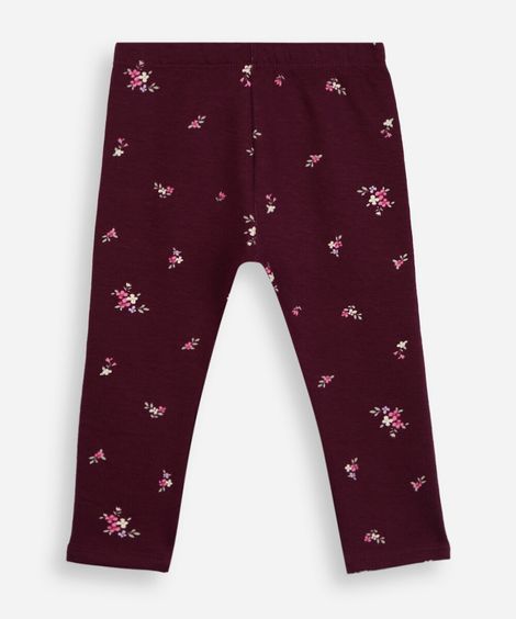 calça legging infantil de algodão floral vinho