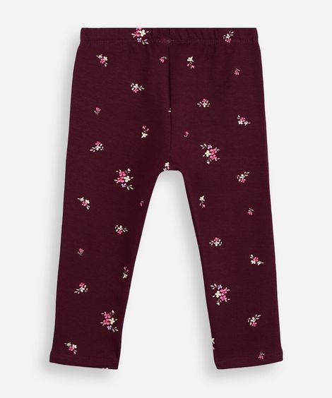 calça legging infantil de algodão floral vinho