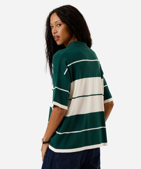 polo feminina com viscose manga curta listrada  verde