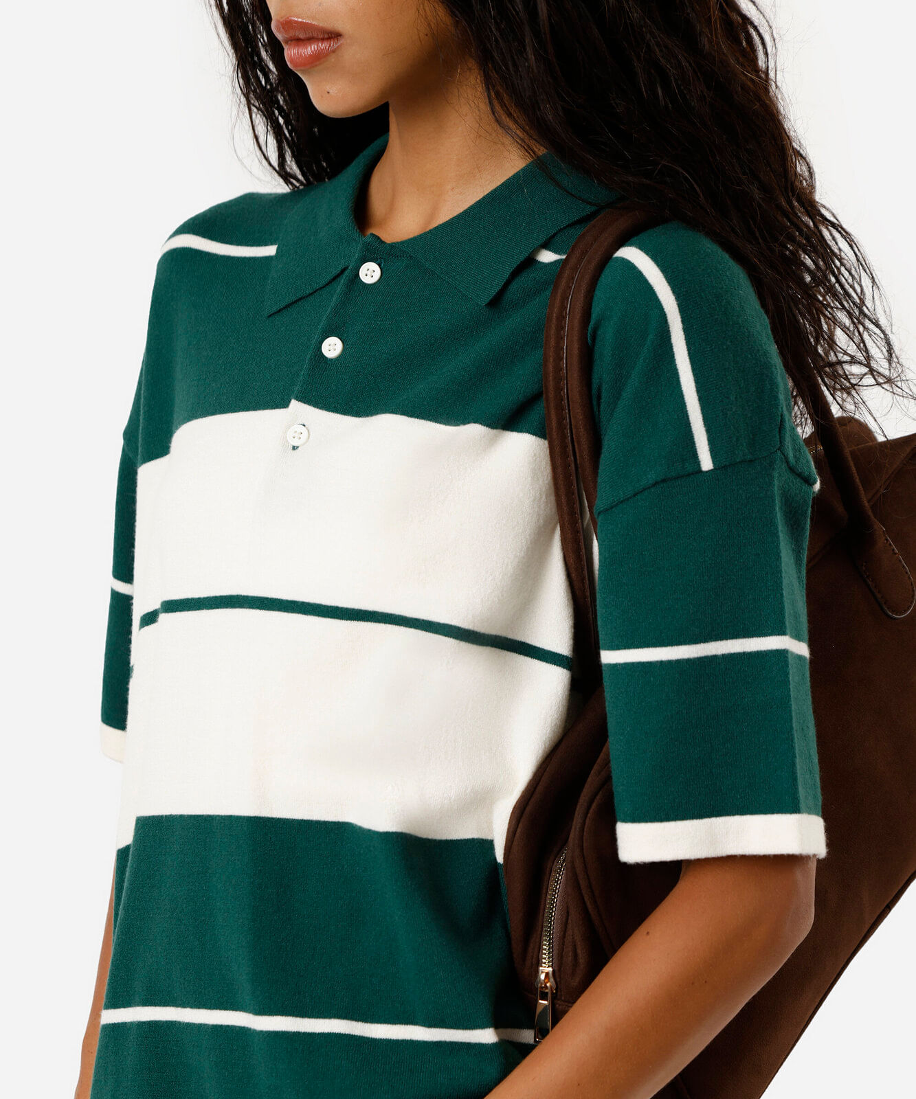 polo feminina com viscose manga curta listrada  verde