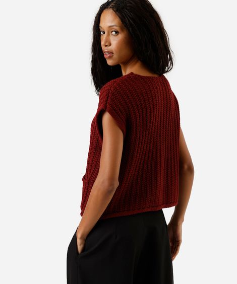 colete feminino de tricot com bolsos vinho