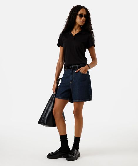 short mom feminino jeans cintura média azul