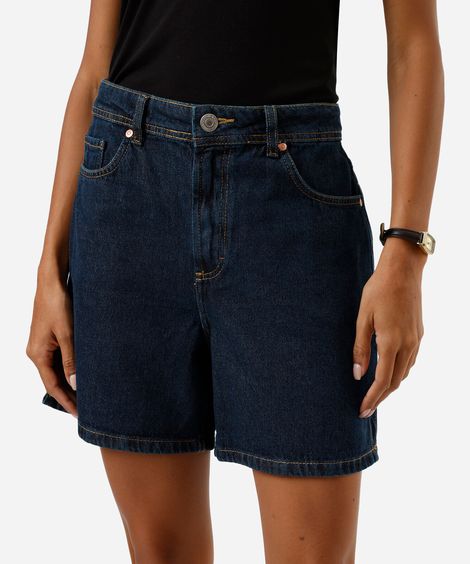 short mom feminino jeans cintura média azul