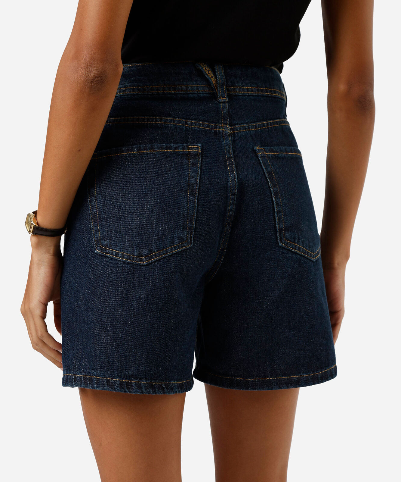 short mom feminino jeans cintura média azul