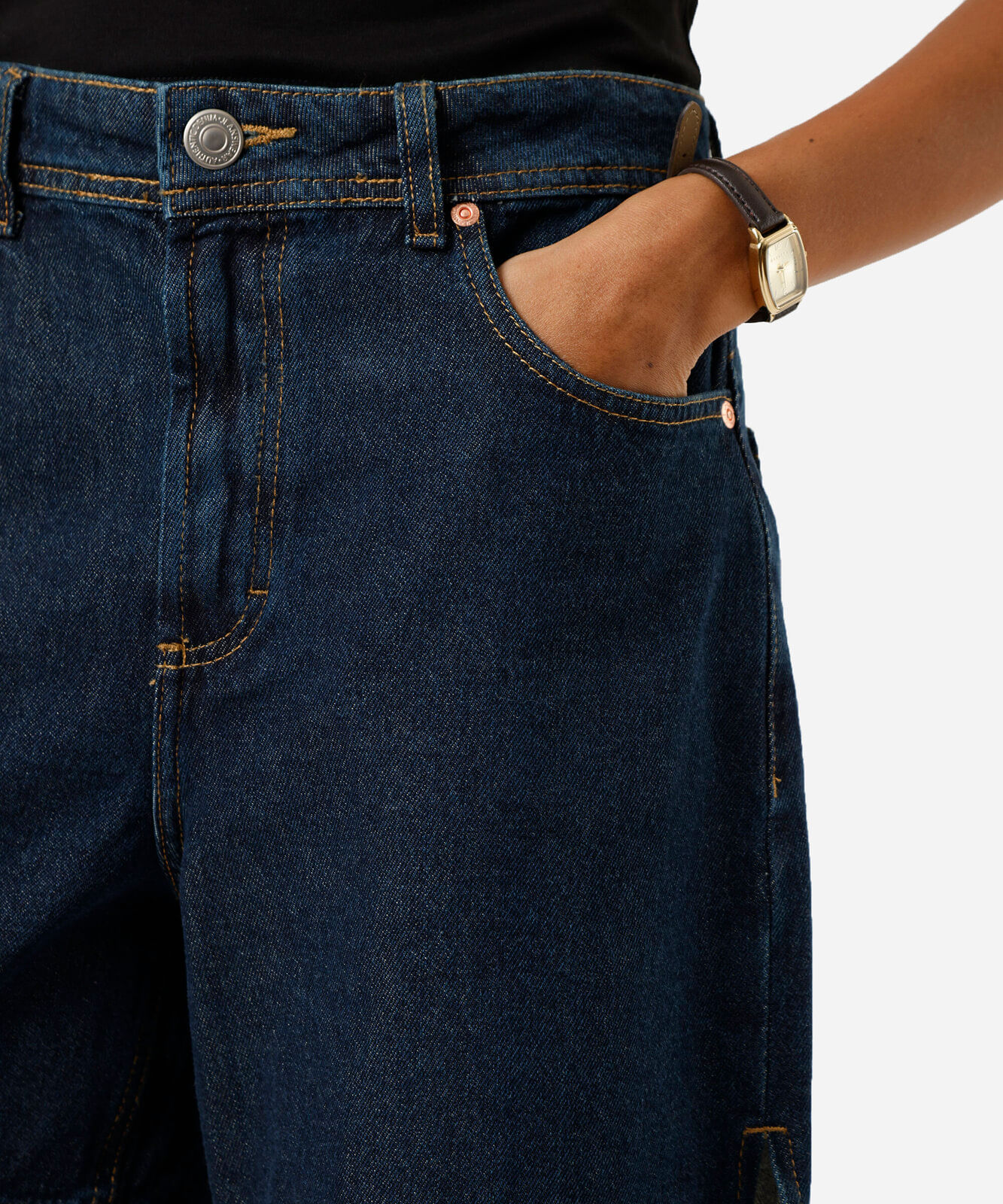 short mom feminino jeans cintura média azul