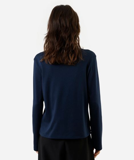 blusa feminina algodão peruano manga longa lisa azul