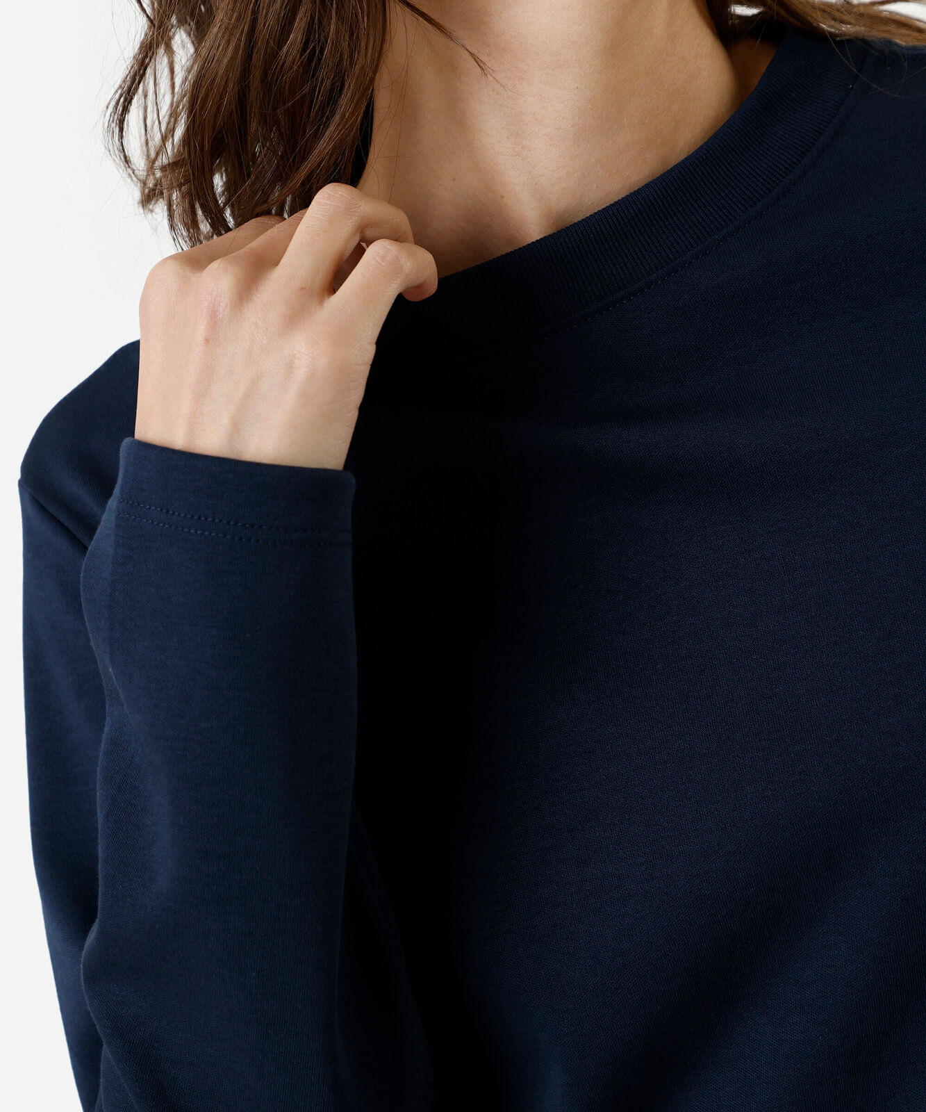 blusa feminina algodão peruano manga longa lisa azul