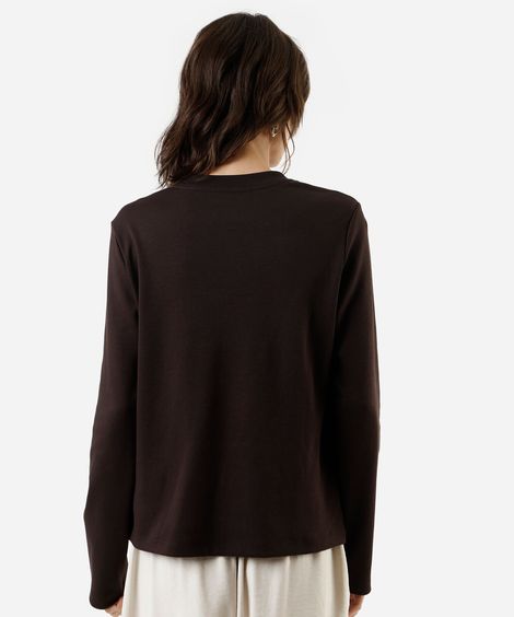 blusa feminina algodão peruano manga longa lisa marrom