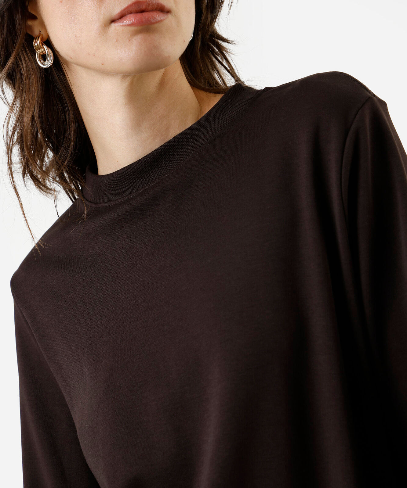 blusa feminina algodão peruano manga longa lisa marrom