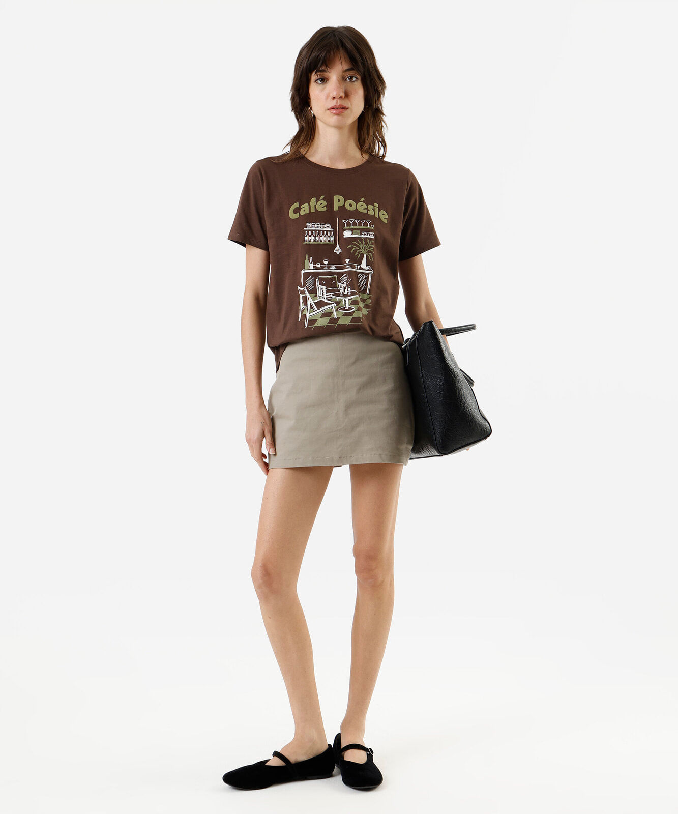 camiseta feminina de algodão café poesie marrom