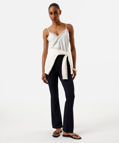 calça flare feminina com viscose cós elástico azul