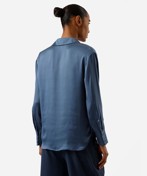 camisa feminina manga longa acetinada azul