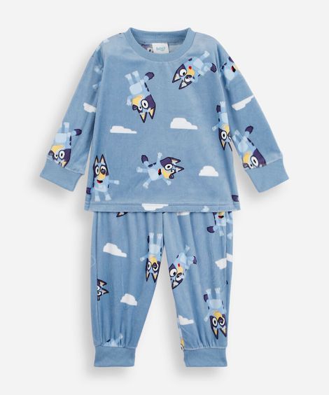 pijama longo infantil de fleece bluey azul
