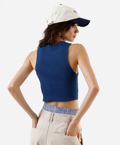 cropped básico feminino de algodão canelado azul