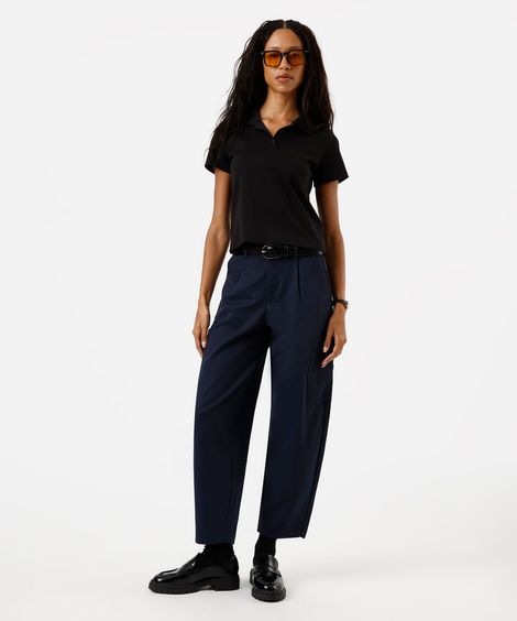 calça cargo de alfaiataria feminina com pregas azul