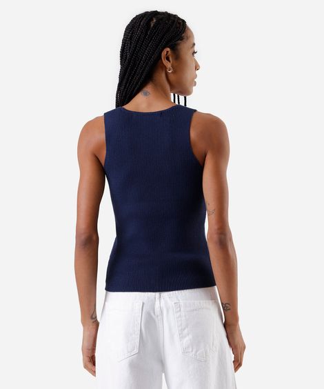 regata feminina de tricot decote v azul