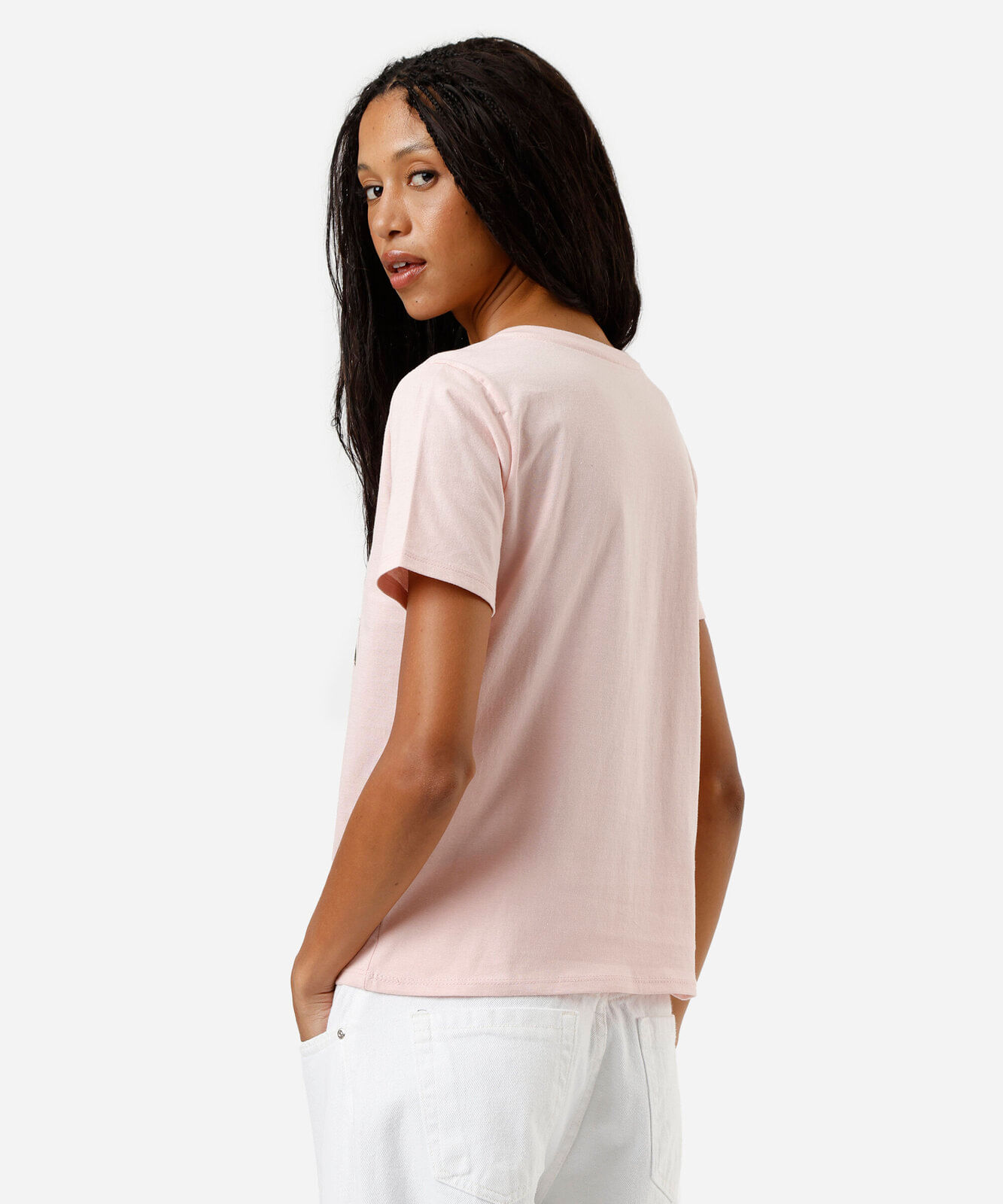 camiseta feminina de algodão estampada rosa