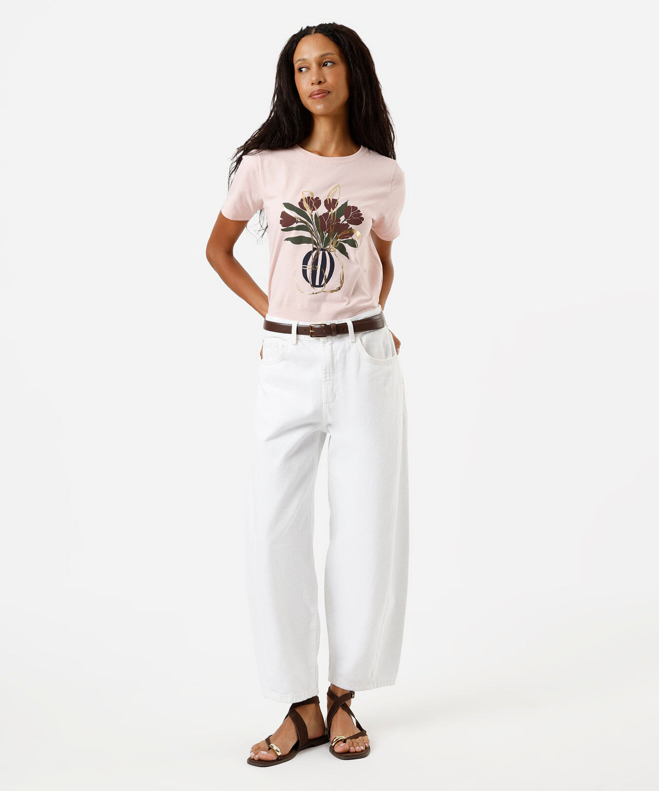 camiseta feminina de algodão estampada rosa