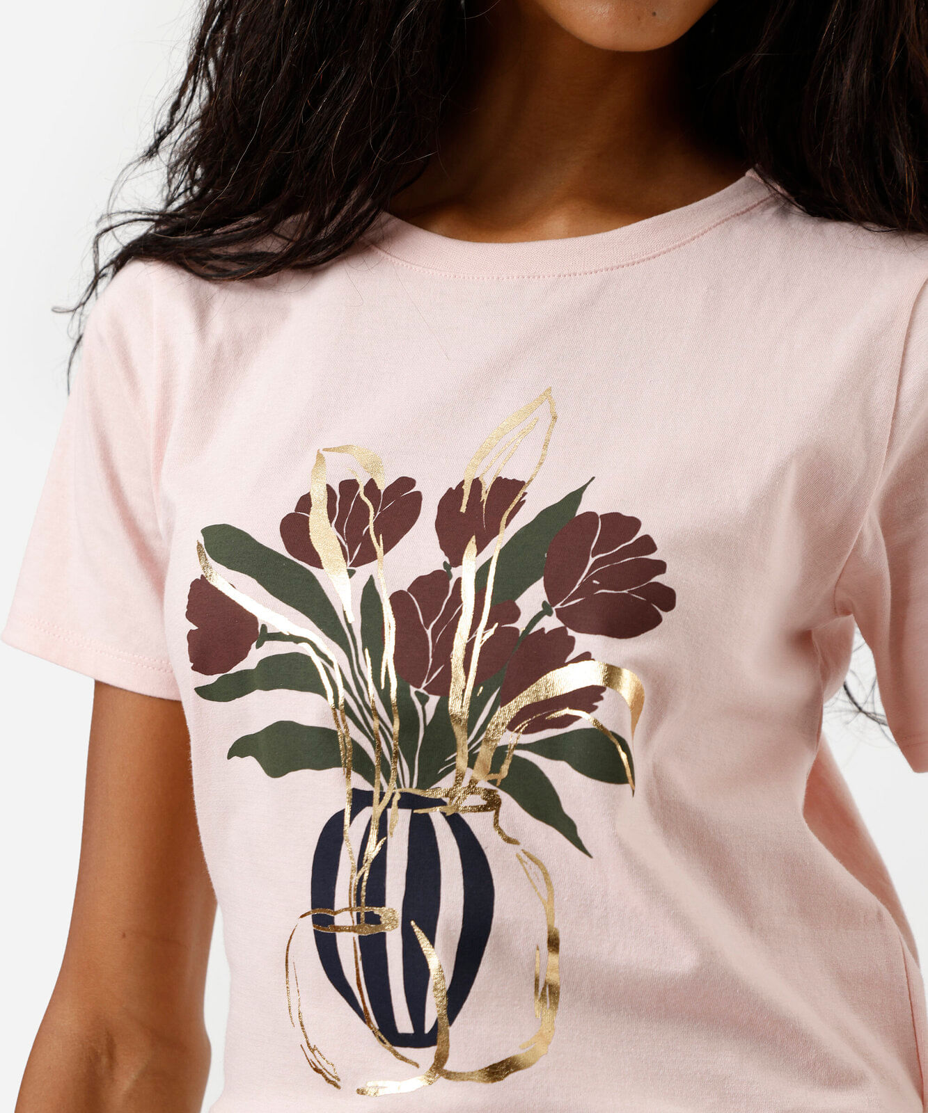camiseta feminina de algodão estampada rosa