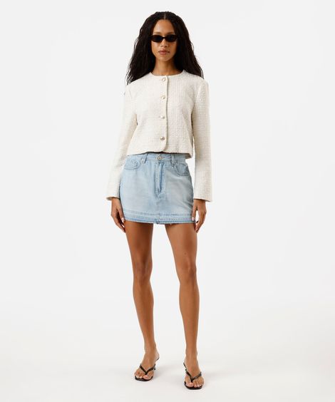 minissaia feminina jeans com barra a fio cintura média azul