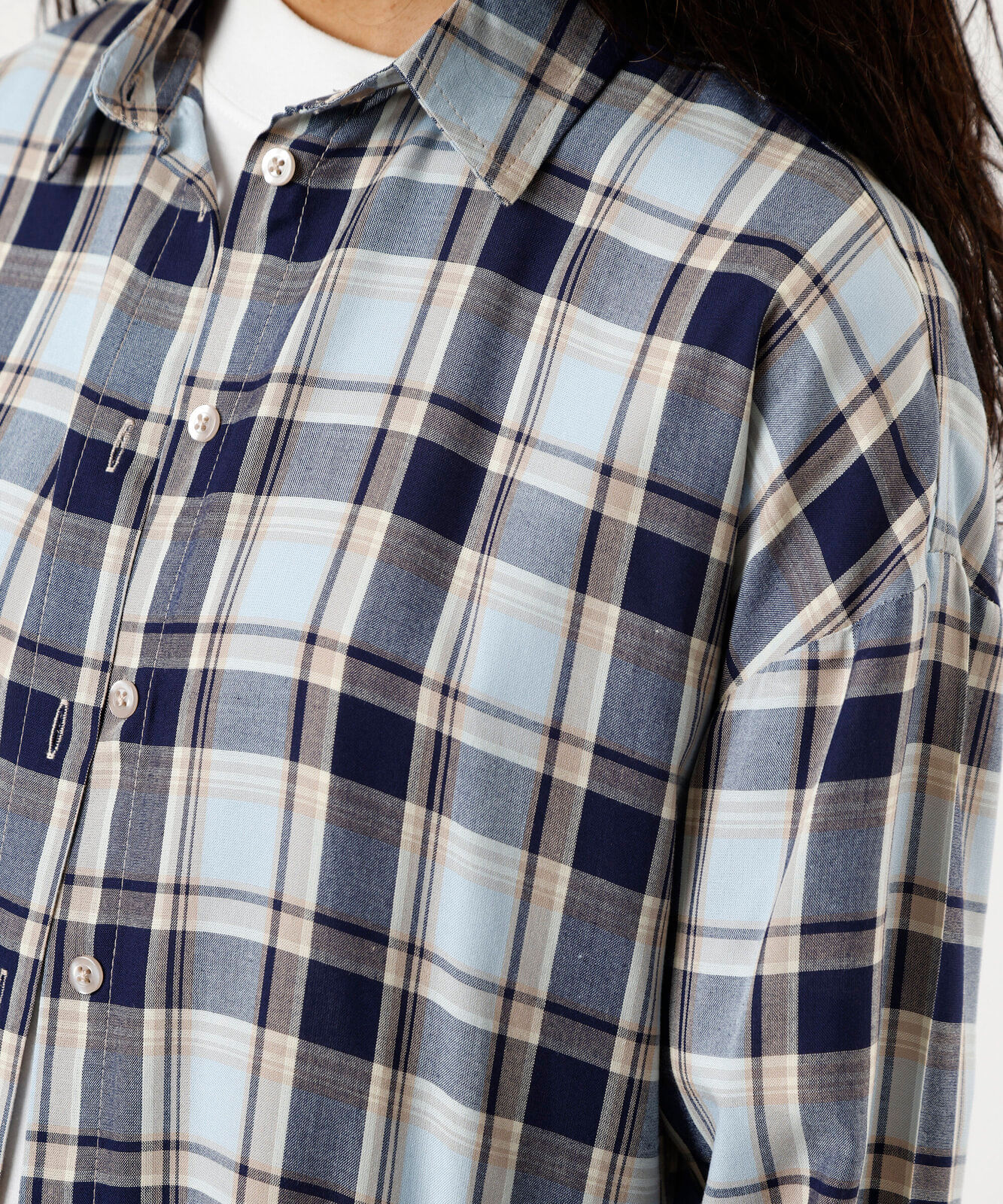 camisa oversized feminina manga longa xadrez azul
