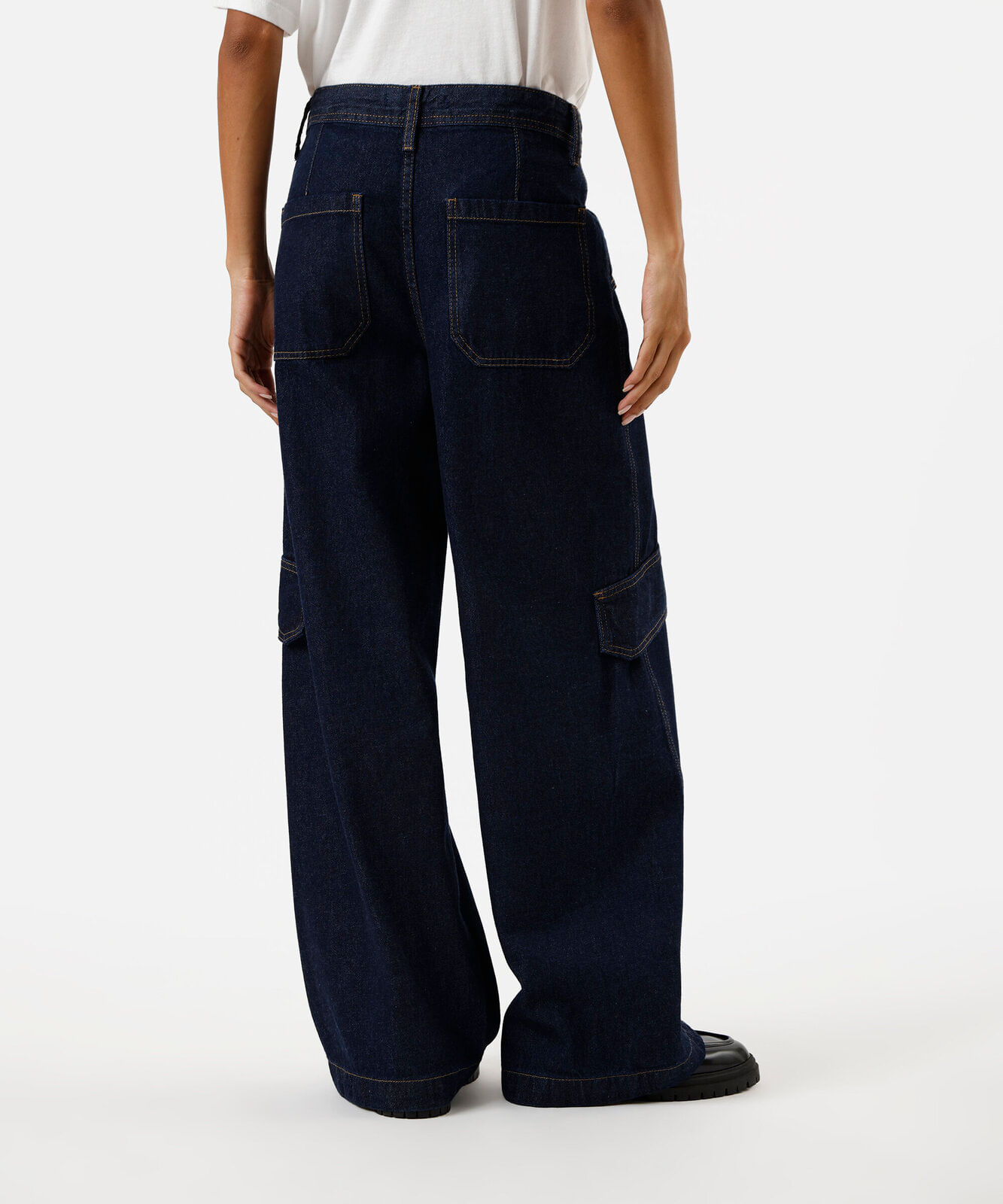 calça skater cargo feminina jeans cintura baixa azul