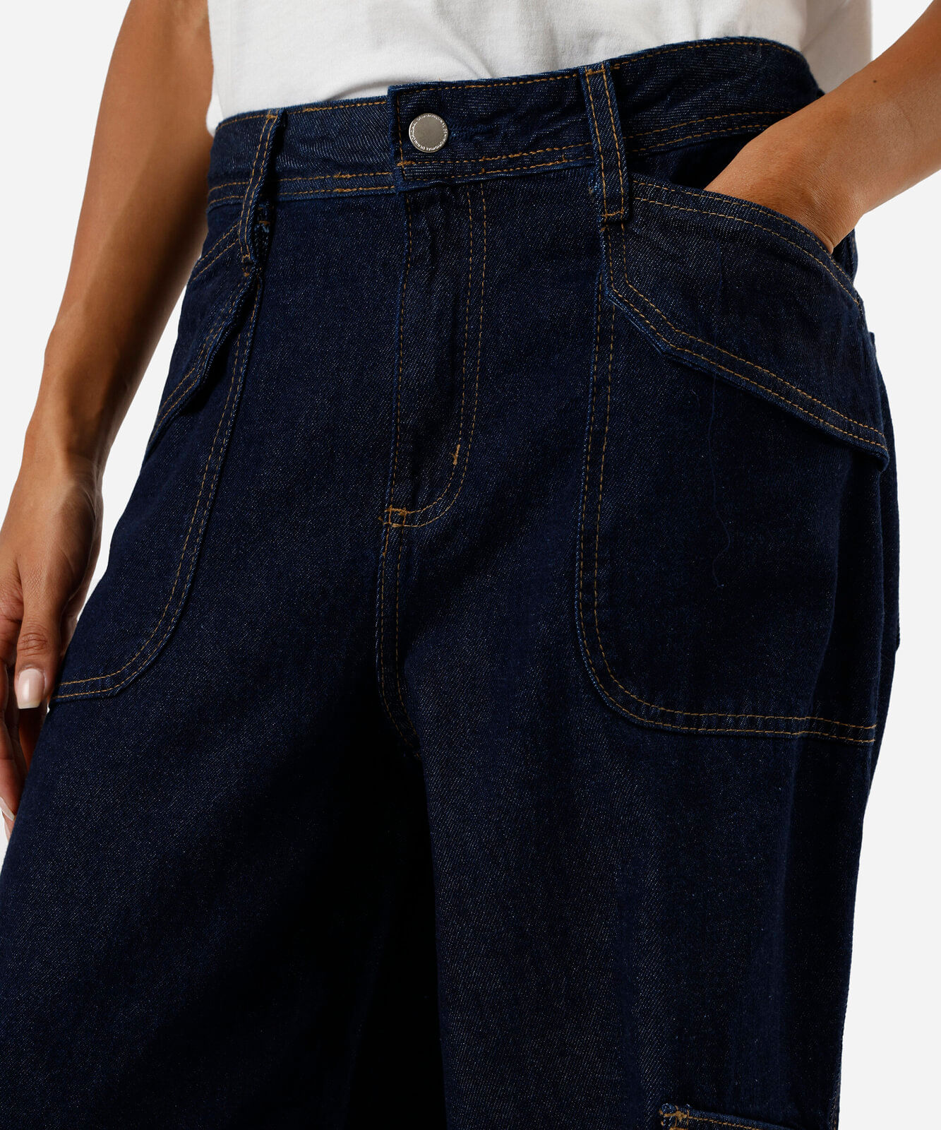 calça skater cargo feminina jeans cintura baixa azul