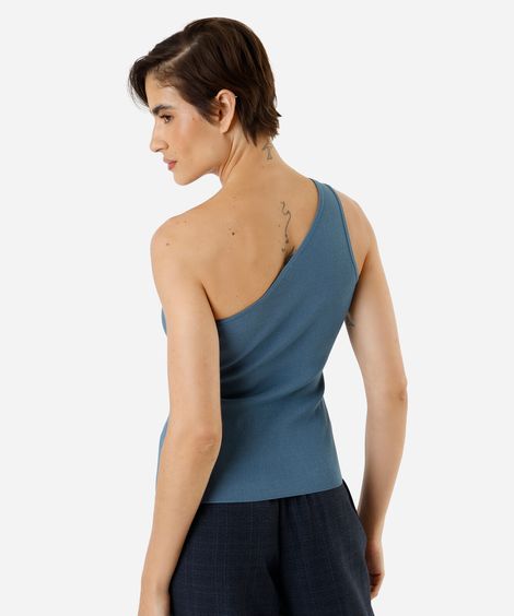 regata de tricot ombro único canelada azul