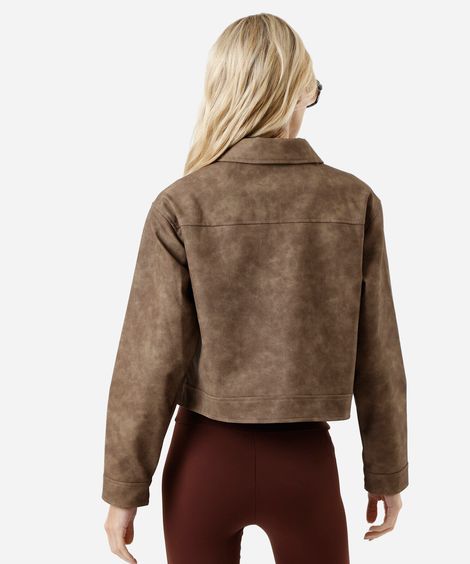 jaqueta feminina de poliuretano com zíper bege